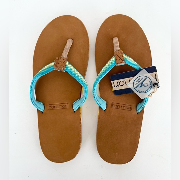 Hari Mari NWT Scouts Breeze Brown Flip Flop Sandals in Aqua Blue Breeze, size 9 - Picture 2 of 11